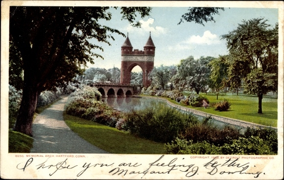 Briefkaart Hartford Connecticut de VS, Herdenkingsboog