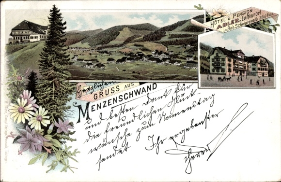 Precursor Chromo-Litho Menzenschwand St. Blasien in the Black Forest, general view, Hotel Adler
