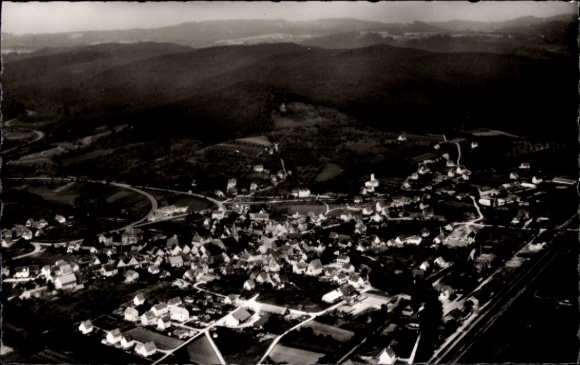 Postcard Sulzbach an der Murr, aerial view of Sulzbach, many houses, rural surroundings, forest