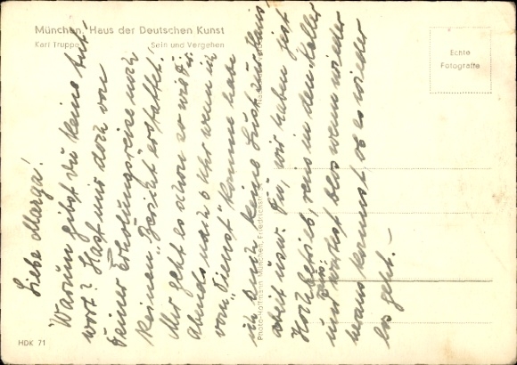 Artist Postcard Troupe, Karl, being and passing, female nude, old woman, HDK 71, Photo Hoffmann