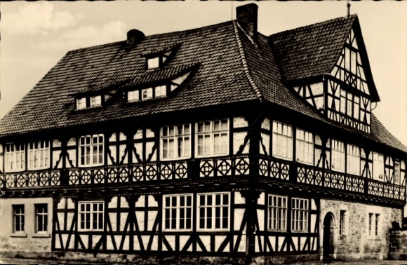 Postcard Themar Thuringia, rural ambulance, half-timbered house