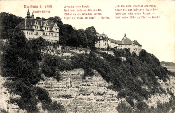 Postcard Dornburg Camburg in Thuringia, view to Goethe Castle, slope, poem