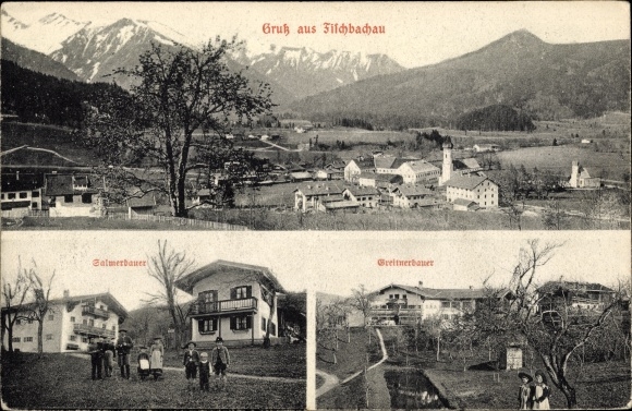 Postcard Fischbachau in Upper Bavaria, general view, Salmerbauer, Greitnerbauer