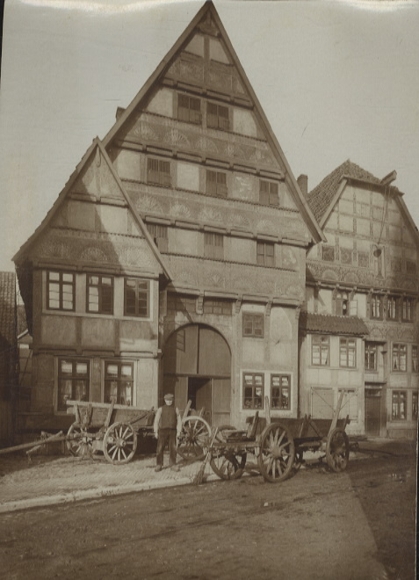 Original photo of Salzuflen in North Rhine-Westphalia, half-timbered houses in Lange Straße, around 1900