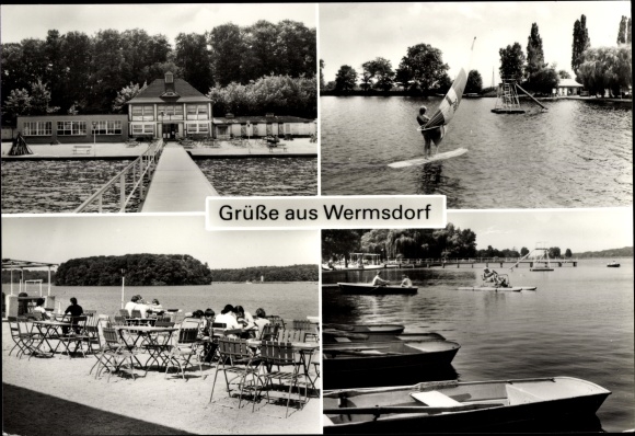 PC Wermsdorf in Saxony, Horstseebad, terrace, surfers, boats