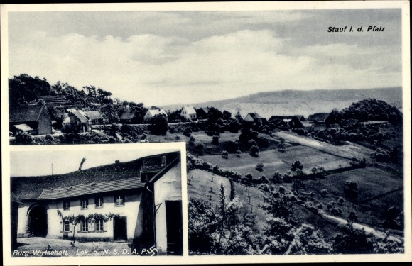 Ak Stauf Eisenberg in der Pfalz, Totalansicht, Burg Wirtschaft, Lok. d. NSDAP