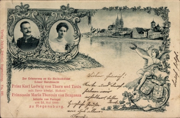 Postcard Wedding of Prince Karl Ludwig of Thurn and Taxis with Princess Maria Theresia of Braganza