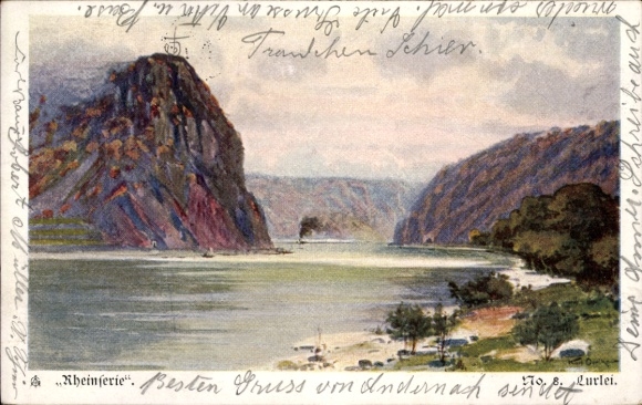 Postcard Andernach am Rhein, Alkerhof, landscape with river, mountains, trees, picturesque view, old