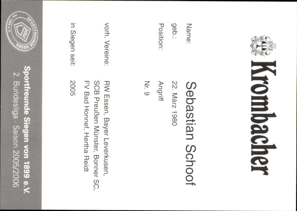Autograph card footballer Sebastian Schoof, Sportfreunde Siegen, autograph