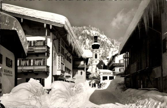 Postcard Reit im Winkl Upper Bavaria, village entrance, snow