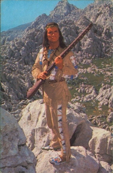 Sammelbild Karl May, Winnetou III, Unter Geiern, Filmszene, Pierre Brice, Nr. 205