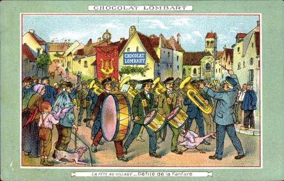 Ak Chocolat Lombart, La Fete au Village, Fanfare-Parade