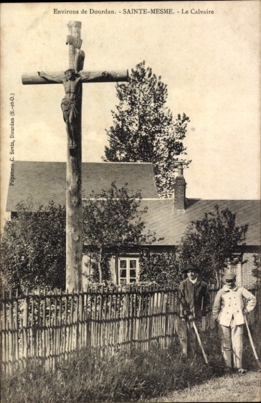 Postcard Sainte Mesme Yvelines, Cross with Jesus, le Calvaire