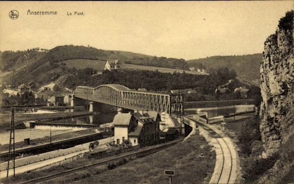 Postcard Anseremme Wallonia Namur, railway bridge, railway tracks