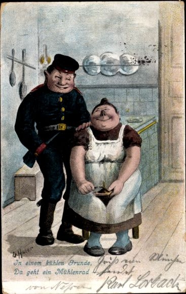 Künstler Litho Huber, E., In einem kühlen Grunde, Da geht ein Mühlenrad
