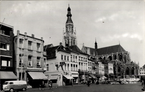 KP Breda, Brabancja Północna, Holandia, zdjęcie Grote Markt, kościół miejski, zabytkowe budynki, holenderski...