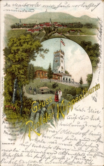 Chromo-Litho Rinteln on the Weser, cliff tower