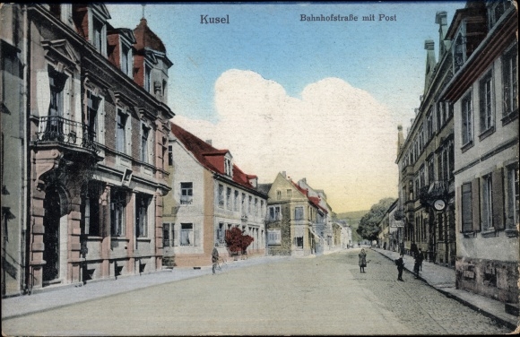 Postcard Kusel in the Palatinate, Bahnhofstrasse, Post