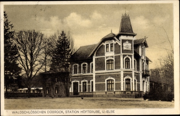Ak Dobrock Wingst in Niedersachsen, Waldschlösschen, Inh. G. Möller Söhne, Station Höftgrube
