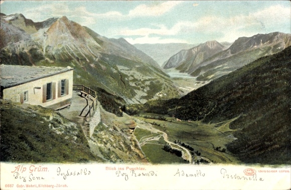 Postcard Alp Grüm Kt. Graubünden, valley view