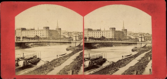 Stereo photo Vienna, Franz Josef barracks, bridge