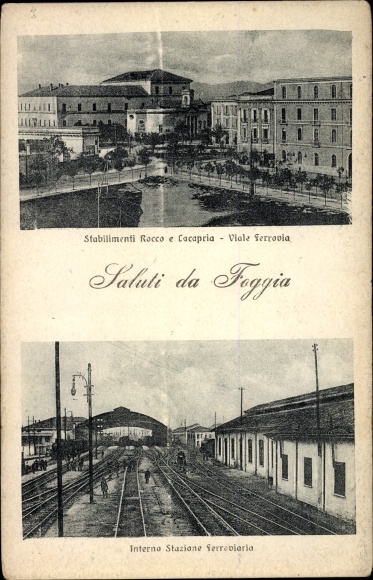 Postcard Foggia Puglia, Rocco and Lacapria factories Viale Ferrovia, Railway Station