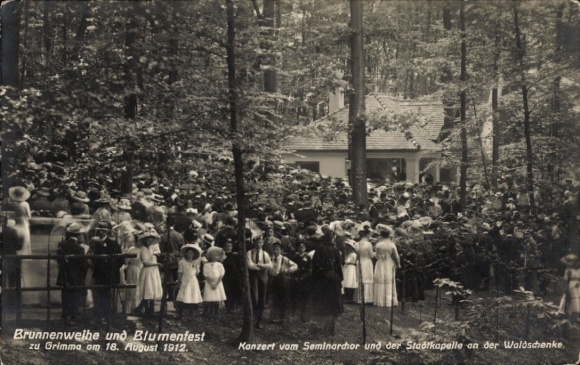 Ak Grimma in Sachsen, Brunnenweihe, Blumenfest, Konzert, Seminarchor, Stadtkapelle