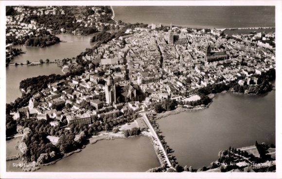 Postcard Stralsund in Vorpommern, aerial photograph