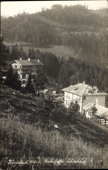 Postcard Winterbach St. Anton an der Jessnitz in Lower Austria, view of the train station and teachers&#39; hostel