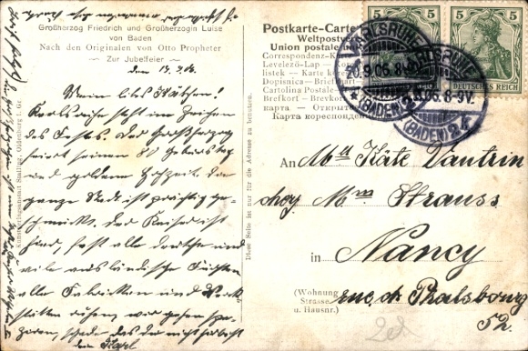 Artist Postcard Propheter, O., Grand Duke Friedrich I of Baden, Grand Duchess Luise, Gold. Wedding 1906