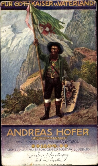 Artist PC Reisch, Andreas Hofer, supreme commander of the provincial defenders in Tyrol 1809