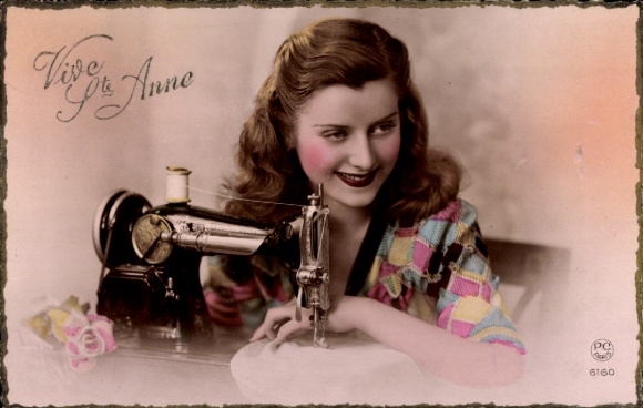 Happy New Year, woman with sewing machine