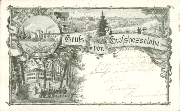 Chromo-Litho Grosshesselohe Pullach, general view, partial views