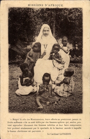 Postcard nun of the mission with local toddlers