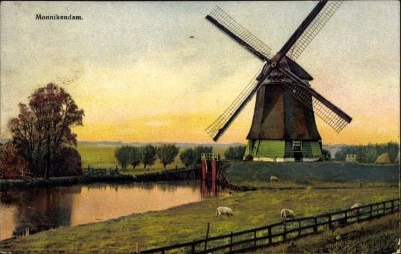 Postcard Monnikendam Waterland North Holland The Netherlands, Windmill