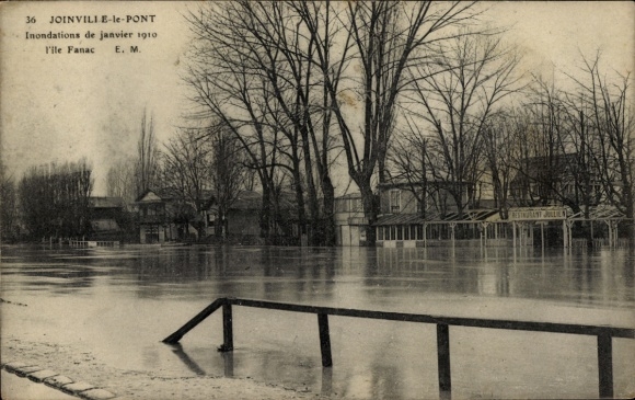 Ak Joinville le Pont Val de Marne, Inondations de Janvier 1910, Ile Fanac, Hochwasser
