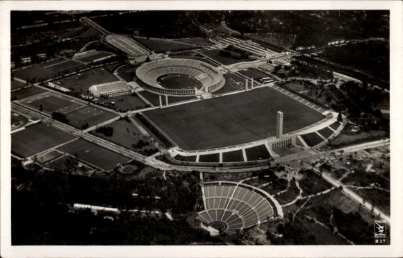 Postcard Berlin Charlottenburg Westend, aerial photograph, Reichssportfeld, stadium, Dietrich Eckardt stage