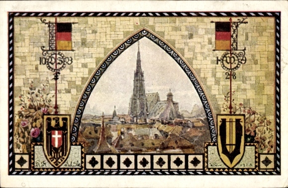 Coat of arms Postcard Vienna I, 10th German Singers' Festival 1928, St. Stephen's Cathedral
