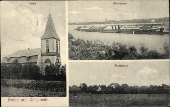 Postcard Intschede Blender Lower Saxony, church, Weserstrank, Poststrasse
