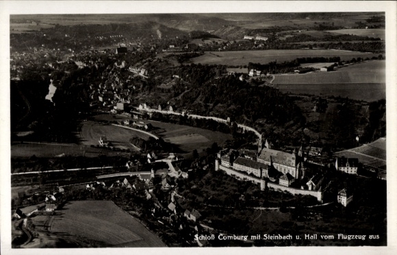 Postcard Comburg Schwäbisch Hall in Württemberg, aerial photograph, Comburg Castle, Einkorn, Steinbach