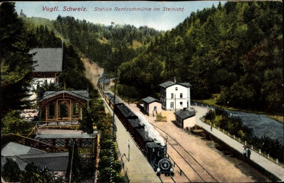 Postcard Pöhl Vogtland, station Rentzschmühle im Steinicht