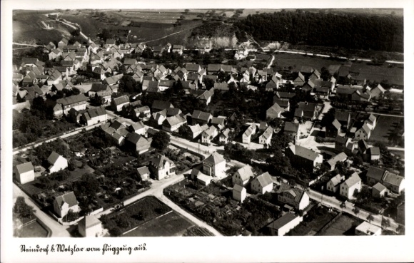Postcard Steindorf Wetzlar an der Lahn, aerial view of Steindorf, many houses, landscape, airplane
