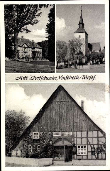 Ak Vinsebeck Steinheim in Westfalen, Alte Dorfschenke, Inh. Joh. Meilenbrock, Kirche