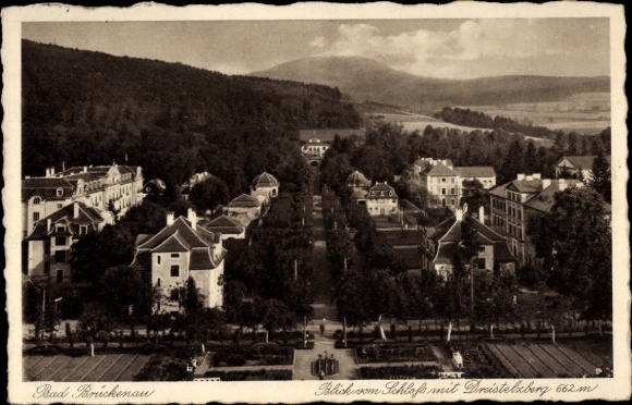 Postcard Bad Brückenau in Lower Franconia, castle, residential buildings, park, Dreistelzberg