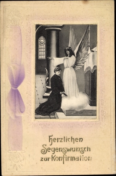 Embossed Passepartout PC Congratulations Confirmation, Angel and Confirmand