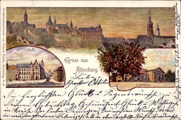 Artist Postcard Altenburg in Thuringia, Castle, New Post Office, Lodge House