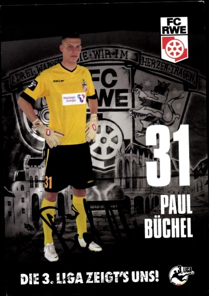 Autograph card footballer Paul Büchel, FC Rot-Weiß Erfurt, autograph