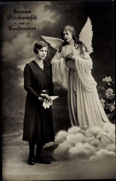 Postcard congratulations confirmation, angels and girls