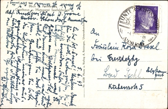 Postcard Buch am Ammersee Inning Oberbayern, inn and butcher Seefelderhof