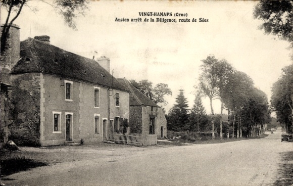 CPA Vingt-Hanaps Orne, Ancien arrêt de la Diligence, route de Sées